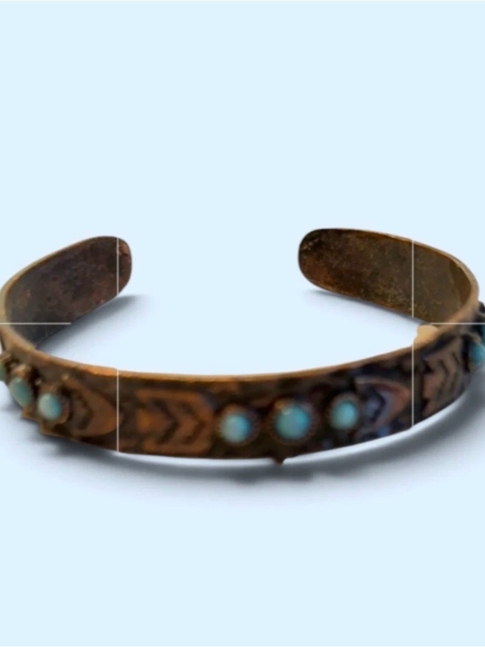 Vintage Turquoise Accent Copper Cuff Bracelet - Native American Women Jewelry